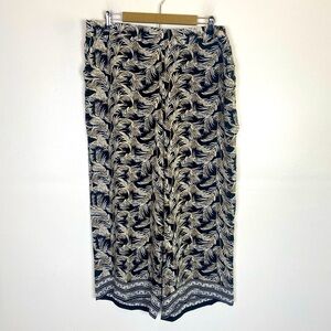 Max Studio Tropical Floral Wide Leg Crop Pants Size 2X Black Cream Pull On NWT